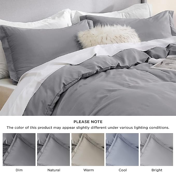 Bedsure Duvet Cover Queen Size - Only Includes 1 Duvet Cover (90"x90"), Hotel Luxury Soft Double Brushed All Season Bedding for Kids & Adults, Zipper Closure, NO Comforter, Grey