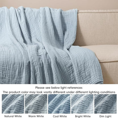 PHF Cooling Muslin Blanket King Size 104"x80", 6-Layer Lightweight Gauze Blanket Made from 35% Rayon Derived from Bamboo & 65% Cotton, Breathable & Ultra Soft Cozy for Hot Sleepers, Dusty Blue
