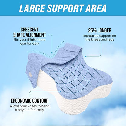 Lumia Wellness Orthopedic Long 14" Knee Pillow for Side Sleepers, Contoured Support Thighs & Knees for Sciatica,Back Hip - Soothing Joint Pain Relief, Leg Pillow for Pregnancy (Blue)