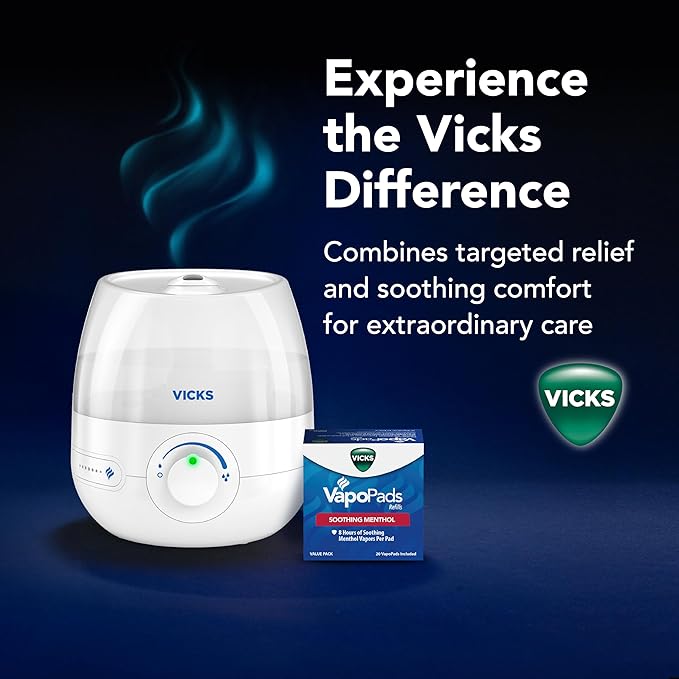 Vicks Mini Filter Free Cool Mist Humidifier, Small Room – Variable Mist Control – Works with Vicks VapoPads