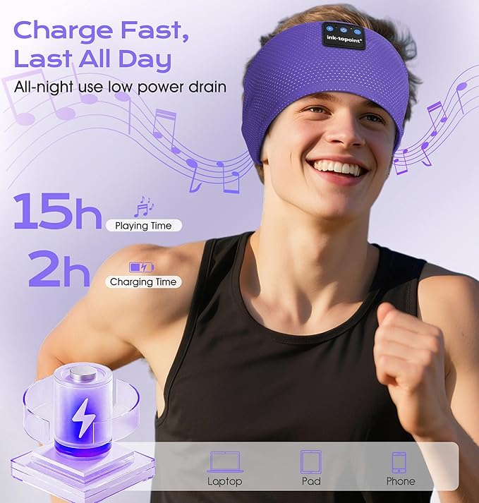 ink-topoint Sleep Headphones Bluetooth 5.4 Headband, 2 in 1 Sleep Mask with Bluetooth Headphones, Wireless Headband Earphones with Ultra-Thin HD Stereo Speaker, Music Headband for Running Workout Yoga