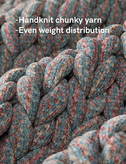 YnM Chenille Weighted Blanket, Handmade Chunky Knitted Design, Soft and Cozy, Temperature Regulating and Breathable, Machine Washable Throw for Sleep or Home Decor (Red Blue, 50x60 Inch, 10lbs)