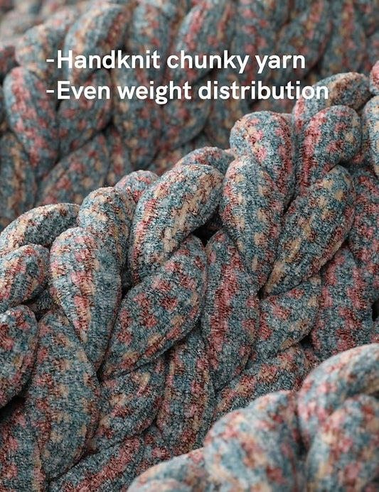 YnM Chenille Weighted Blanket, Handmade Chunky Knitted Design, Soft and Cozy, Temperature Regulating and Breathable, Machine Washable Throw for Sleep or Home Decor (Red Blue, 50x60 Inch, 10lbs)