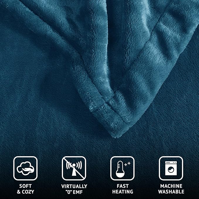 Beautyrest Heated Electric Blanket for Cold Weather, Fast Heating Heated Blanket, Auto Shut Off, Virtually Zero EMF, Multi Heat Setting, UL Certified, Teal Twin (84 inx62 in)