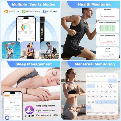 Smart Bracelet for Women, Health Activity Fitness Trackers, 24/7 Heart Rate, Blood Oxygen & Stress Monitor, 24H Sleep Tracker, Smart Wristband with Free APP 2 Bands, Women's Day Gifts - Black
