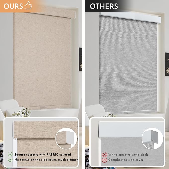 Persilux Blackout Roller Shades for Window Blinds,Cordless,Linen Fabric,Thermal Insulated Fabric UV Protection Shades for Home,Office,Bedroom,Door,Blackout-Beige,35" W X 72" H