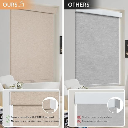 Persilux Blackout Roller Shades for Window Blinds,Cordless,Linen Fabric,Thermal Insulated Fabric UV Protection Shades for Home,Office,Bedroom,Door,Blackout-Beige,34 1/2" W X 64" H