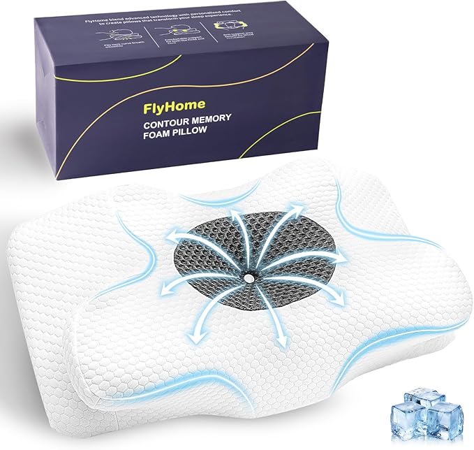 Cervical Neck Pillow, Memory Foam Pillow for Neck Pain Relief, Contour Neck Support Pillows with Cooling Pillowcase, Dreamers Relief Pillow, Ergonomic Bed Pillows for Side Back Stomach Sleepers