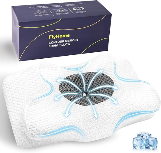 Cervical Neck Pillow, Memory Foam Pillow for Neck Pain Relief, Contour Neck Support Pillows with Cooling Pillowcase, Dreamers Relief Pillow, Ergonomic Bed Pillows for Side Back Stomach Sleepers