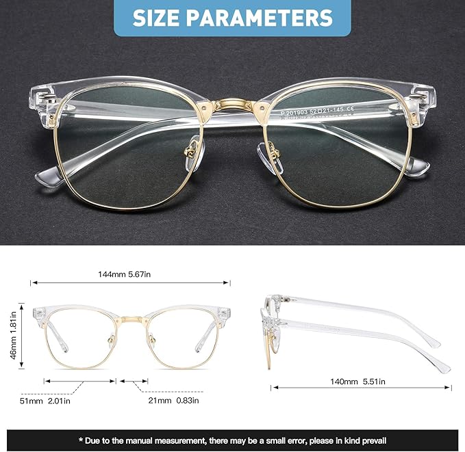 Blue Light Blocking Glasses Vintage Half Frame UV Clear Lens Anti Eyestrain Computer Gaming Glasses for Women Men(P56)