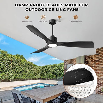 60" Smart Ceiling Fan with Lights,Outdoor Ceiling Fan 3 Blade,Compatible with Alexa/Gg/App/Remote,3-Color Light 6-Speed Quiet Reversible DC Motor for Patio,Black