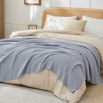 EMME Cotton Muslin Twin XL Blanket Breathable Gauze Blanket Soft Lightweight Blankets Adults Gifts for Women (Dusty Blue, 66"x90")