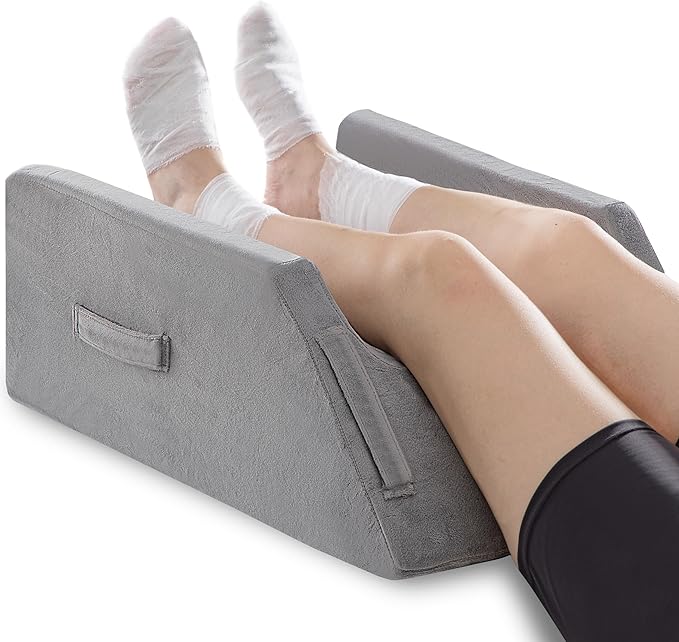 UBBCARE Leg Elevation Pillow for Leg/Knee Surgery Recovery, Memory Foam Double Leg Pillow with Velvet Washable Cover, Grey