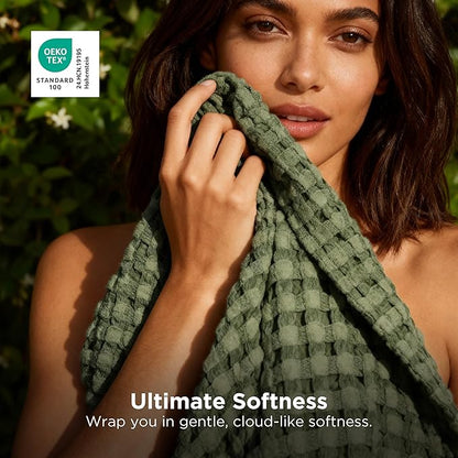 Bedsure Cooling Cotton Waffle King Size Blanket - Lightweight Breathable Blanket of Rayon Derived from Bamboo for Hot Sleepers, Luxury Throws for Bed, Couch and Sofa, Olive Green, 104x90 Inches