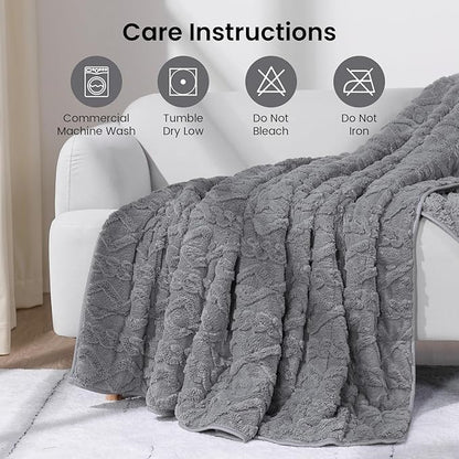 Weighted Blanket Queen Size 17lbs, Ultra-Warm Thick Sherpa Weighted Blankets for Sleep Natural, Winter Bed Blanket with Ceramic Beads, Classy Soft Jacquard Knitted Heavy Blanket, Grey, 60 x 80 inches