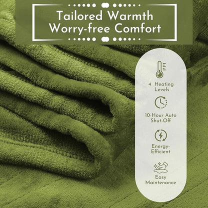Electric Heated Blanket 72"x84" Full Size Flannel Heated Blanket, Cozy & Warm for All Night, 5 Heat Settings & 10 Hours Auto Off, Machine Washable, Light Grass Green
