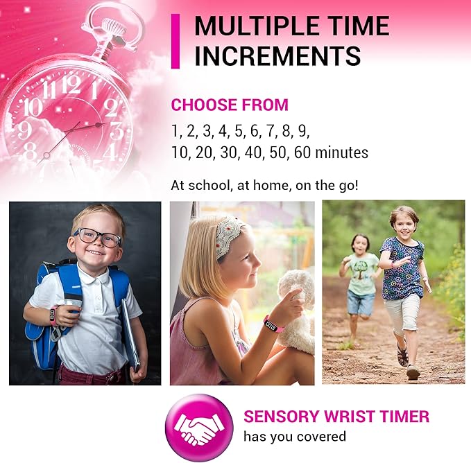 Sensory Wrist Timer for Kids, Teachers, Students, Simple Reminder Watch with Silent Alarm Clock Wristband, Classroom Countdown (Pink)
