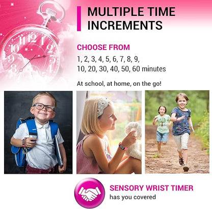 Sensory Wrist Timer for Kids, Teachers, Students, Simple Reminder Watch with Silent Alarm Clock Wristband, Classroom Countdown (Pink)