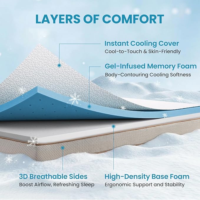 BedStory Cooling Mattress Topper Twin Size, 3 Inch Gel Infused Memory Foam Topper with Cool-to-Touch Removable Cover, Pressure Relief & Deep Refresh Sleep, CertiPUR-US Certified