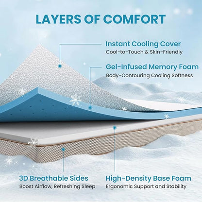 BedStory Cooling Mattress Topper King Size, 3 Inch Gel Infused Memory Foam Topper with Cool-to-Touch Removable Cover, Pressure Relief & Deep Refresh Sleep, CertiPUR-US Certified