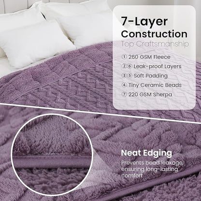 Drewin Weighted Blanket for Adults Twin Size, 15 lbs Stylish Jacquard Sherpa Weighted Blankets for Sleep and Relax, Cozy Fluffy Knitted Heavy Blanket for Couch Bed, Purple, 48 x 72 inches