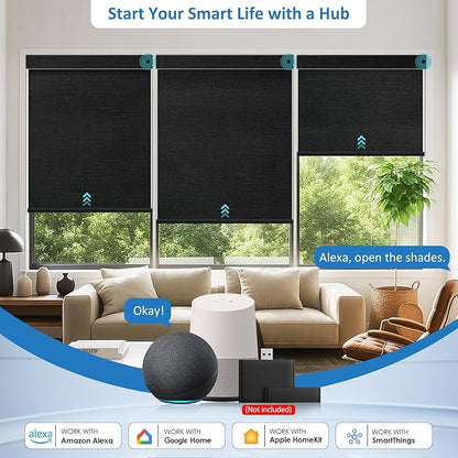 Smart Motorized Blinds with Remote, Cordless No-Drill Automatic Roller Shades, Blackout Electric Blind for Windows, Black, 35.5 x 72