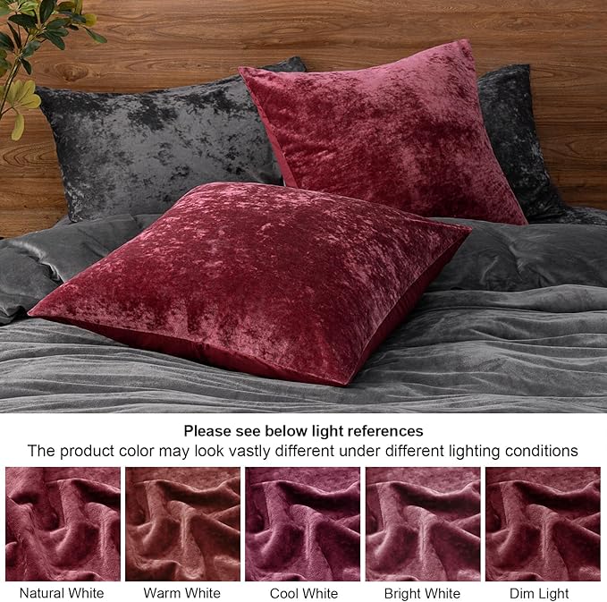 PHF Truly Velvet Euro Sham, 26"x 26",No Insert, 2 Pack Color Gradient Euro Throw Pillow Covers, Ultra Soft Cozy Pillow Covers for Luxurious Home Decorative, No Shedding, No Pilling, Wine Red