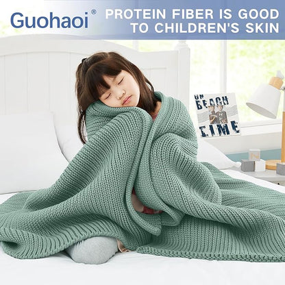Guohaoi Knitted Weighted Blanket for Adults (Haze Green 50"x75" 12lbs) No Beads Cooling Throw Blanket for Hot Sleepers, Home Decor Breathable Chunky Knit Heavy Blanket Use on Full Size Bed
