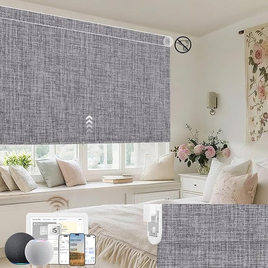 Kincmo No Drill Motorized Blinds with Remote, 100% Blackout Roller Shades for Windows, Custom Electric Blinds Compatible with Alexa, Apple Homekit, Google Home (100% Blackout Dual Sided Dark Grey)