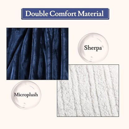 Electric Heated Blanket 62"x84" Twin Size Flannel & Sherpa - 4 Heat Settings & 10H Auto Shut Off for Safe Overnight Use, Fast Heating, Machine Washable for Bed, Couch, Office - Dark Blue