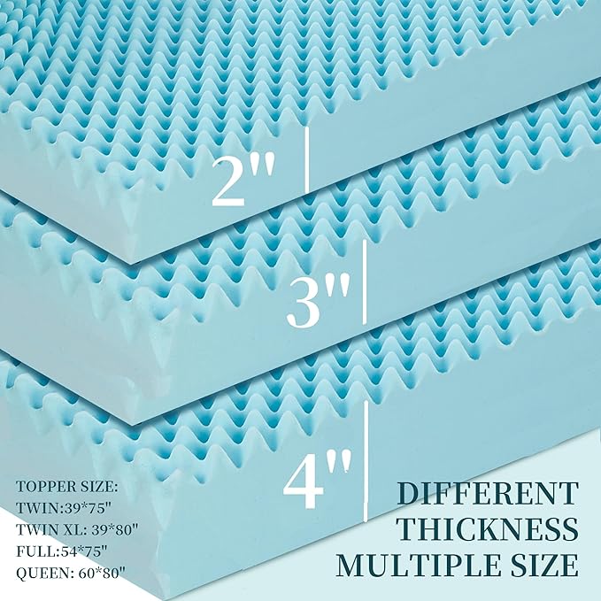 3 Inch Full Mattress Topper, Memory Foam Mattress Topper Full Size with Cooling Gel Egg Crate Matress Toppers, Breathable, CertiPUR-US Certified Dorm Essentials for College RV Apartment