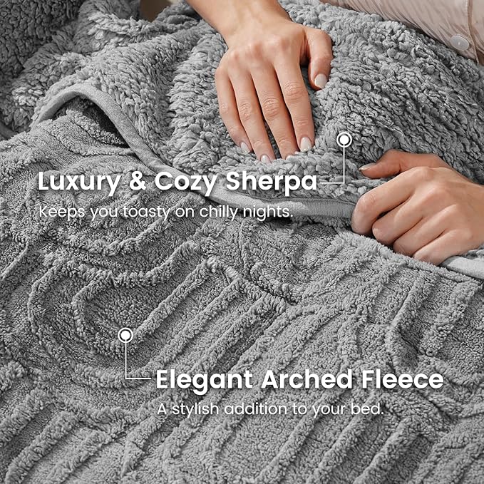 Sherpa Fleece Adult Weighted Blanket Great for Sleep, 20 lbs Dual Sided Soft Fuzzy Heavy Blankets for Couch Bed Sofa, Cozy Warm Fluffy Arched Jacquard Throw for Winter (Grey, 60" x 80", 20 Pounds)