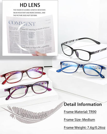 EYEURL Blue Light Blocking Readers for men Women - 2 Pair Ladies Computer Reading Glasses +3.75 Stylish TR90 Rectangular Frames