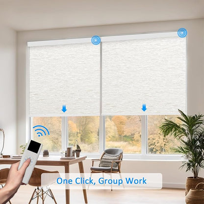 Motorized Blinds with Remote Cordless Automatic Motorized Shades Custom Blinds for Windows Smart Curtains Compatible with Alexa Google Home(Light Filtering Jacquard Beige,W23 x H72in)