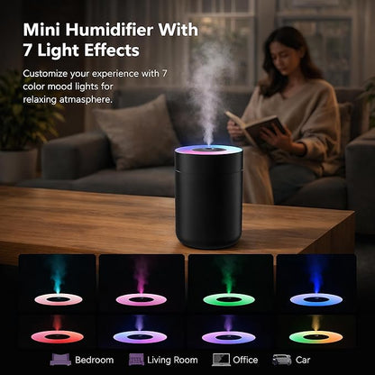 230ML Humidifier for Bedroom, Air Humidifier for Home, Plant Humidifiers Indoor Small with LED Colorful Gradient Light, USB Powered for Desk, Car, Travel, Hotel Room (Black)