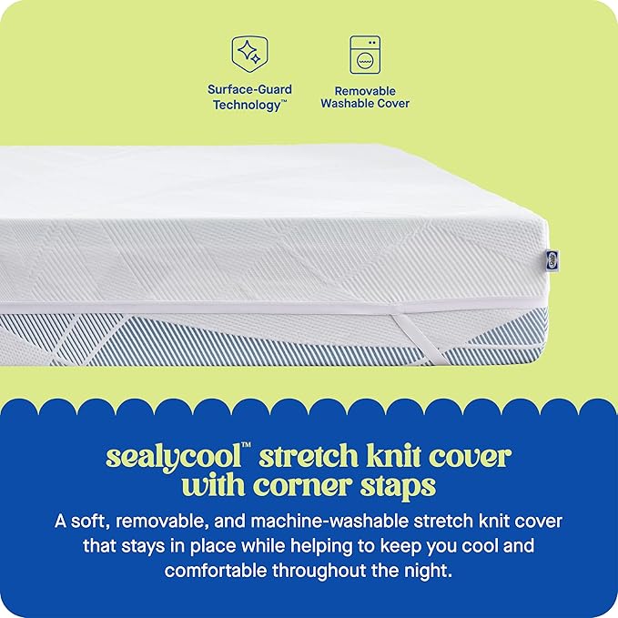 Sealy Dreamlife 2” Gel Memory Foam Full Mattress Topper with Cooling Cover, SealyComfort Gel Foam, SealyCool Stretch Knit Cover with Corner Straps