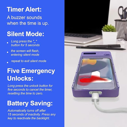 Phone Lockbox - Time Lock Box Cell Phone Locker for Bad Habits, Smartphone Jail with Timer Reduce Kids Adults Screen Time Improve Productivity, Family Time Container - Purple