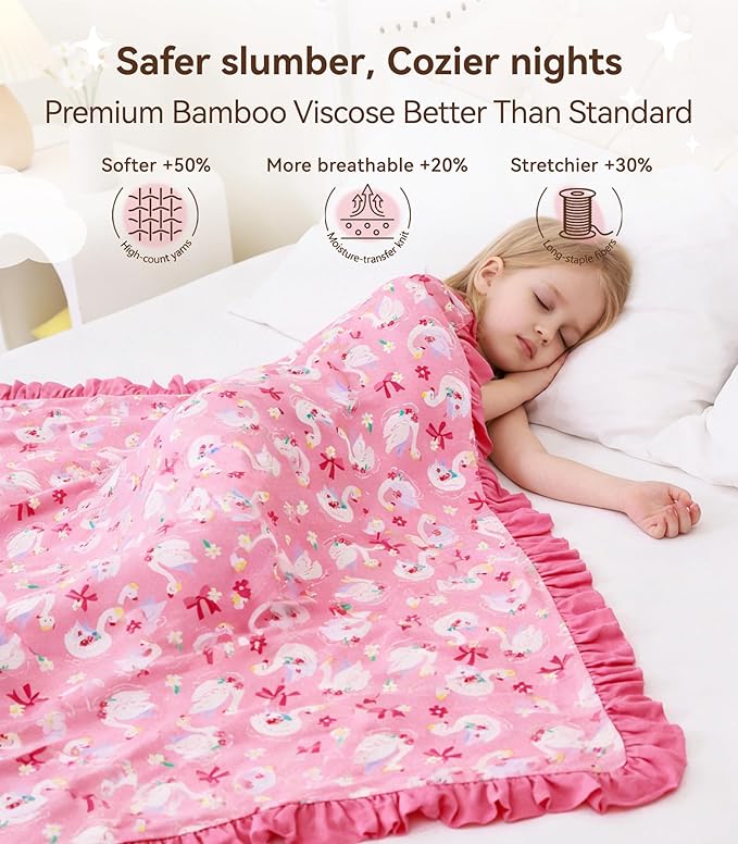 Premium Baby Blankets, Soft Viscose from Bamboo Blanket for Girls, Nursery Crib Bedding Quilt for Newborn and Toddler, Ruffle Blanket Cooling for Hot Sleepers, 50''x50'' Beautiful Swan