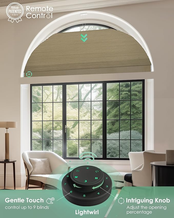 Yoolax Smart Cellular Shades, Motorized Arch Window Honeycomb Blinds Motorized Blinds with Remote Compatible with Alexa, Customized Arched Cellular Shades (Blackout Light Coffee)