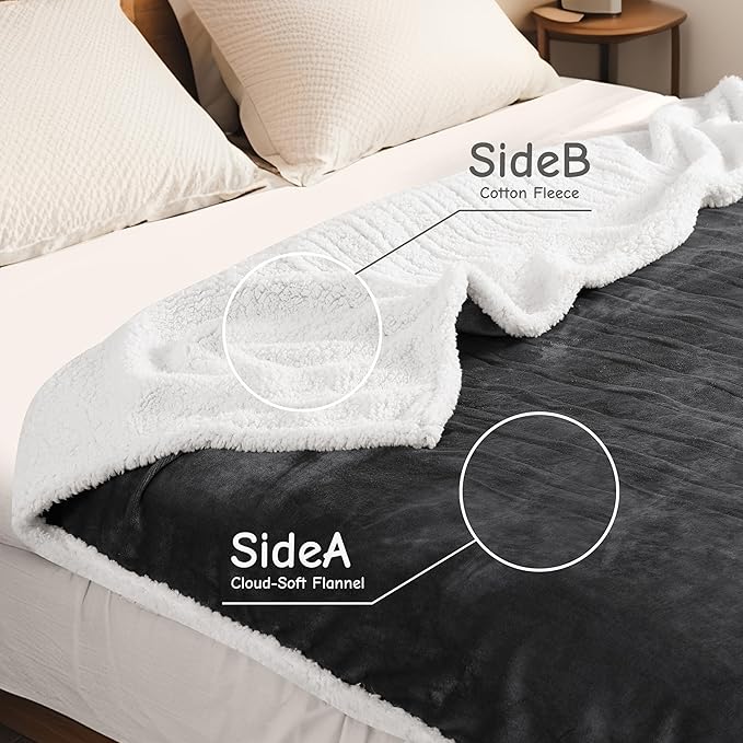 Electric Heated Blanket Queen Size 84"x90", Soft Flannel with Dual Controllers & Overheat Protection, 9 Adjustable Heat Settings & 10-Hour Auto-Off Timer, Fast Heating for Winter Comfort, Dark Gray