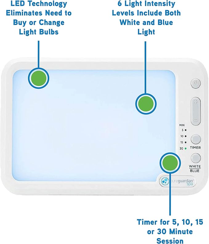 PureGuardian SPA45 Compact Travel Energy Light, 10,000 LUX, 12W LED, Improve Your Mood, Focus, Energy Levels, Customizable Blue or White Light Therapy Intensity, Adjustable Time Settings