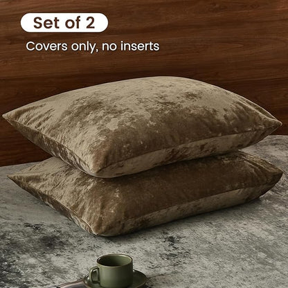 PHF Truly Velvet Pillowcases King Size, No Insert, 2 Pack Ultra Soft Breathable Pillow Shams Covers with Envelope Closure, 20" X 36" Luxury Cozy Warm Fuzzy Flannel, Khaki