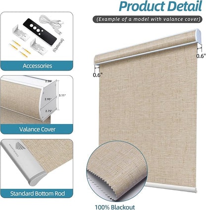 SmartWings Motorized Smart Blinds with Remote, Custom Automatic 100% Blackout Roller Shade Compatible with Alexa/Homekit/Google, Electric Smart Blinds for Indoor Windows, Linen Caramel