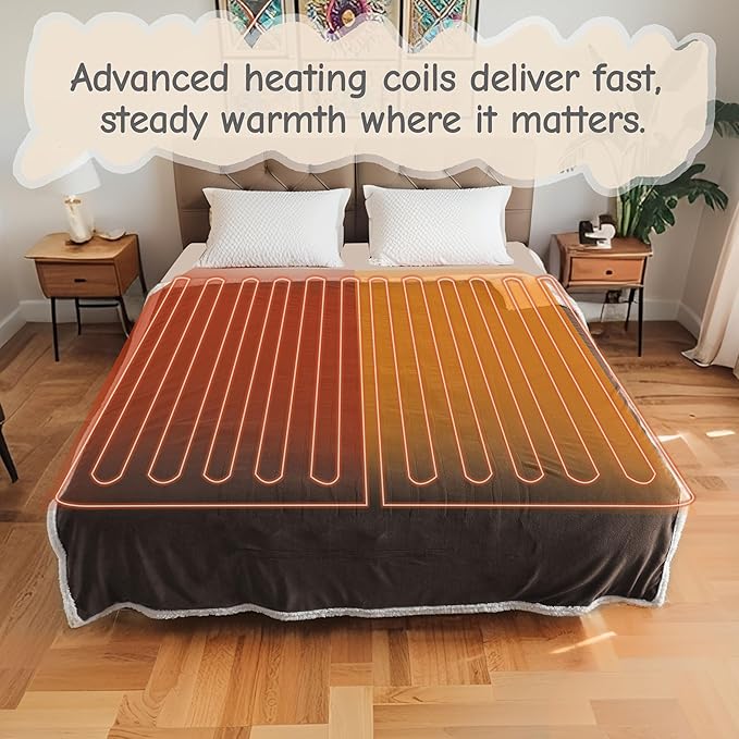 Electric Heated Blanket Full Size 72"x84", Soft Flannel with Overheat Protection, 9 Adjustable Heat Settings & 10-Hour Auto-Off Timer, Fast Heating for Winter Comfort, Dark Brown
