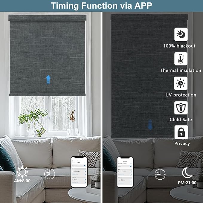 Bringnox No Drill Motorized Blinds with Remote,Blackout Windows,with Apple Homekit,Alexa,Google, with App,Voice Control Custom Size