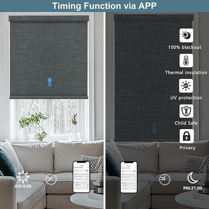 Bringnox No Drill Motorized Blinds with Remote,Blackout Windows,with Apple Homekit,Alexa,Google, with App,Voice Control Custom Size