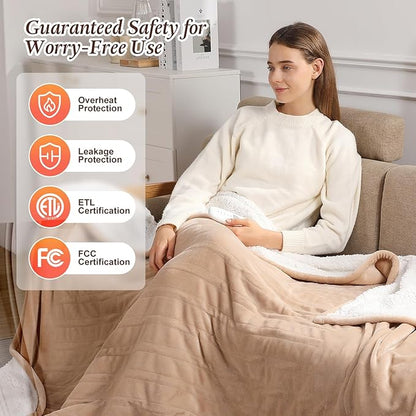 Full Size Heated Electric Blanket Heating Blanket - 72X84in Full Size Electric Blanket for Bed, Fast Heating and Over-Heat Protection Heated Blanket 5 Heat Levels, House Warming Gifts New Home (Beige)
