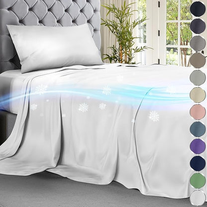 DECOLURE Cooling Bed Sheets Twin Set 3pcs - Luxurious & Ultra-Soft Twin Size Cooling Sheets for Hot Sleepers - Comfortable Cool Bamboo Viscose Microfiber Sheets Twin Size w/Deep Pockets (White)