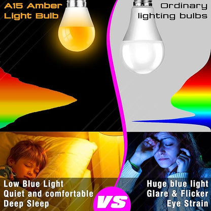 Amber Sleep Light Bulb, Blue Light Blocking, 1800K Warm Light Bulb 25-40W Equivalent, 3W Mood Soothing Night Light, E26 Dim Light Bulbs for Healthy Sleep Therapy, Bedroom, Nursery, Non-Dimmable, 2pack