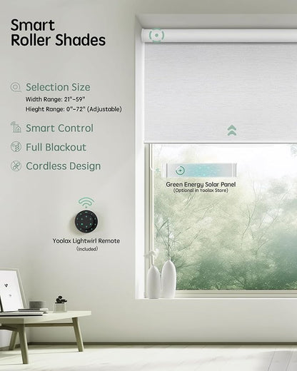 Yoolax Motorized Blinds with Remote, Blackout Smart Blinds Automatic Blinds for Windows, Electric Window Shades Compatible with Alexa Roller Window Shades with Valance (Jacquard White, 30" W x 72" H)